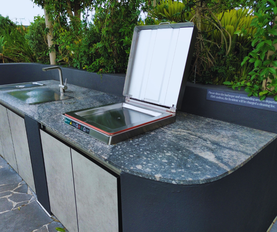 Close up photo of the Greenplate BBQ unit installed at The Sinclair Apartments.